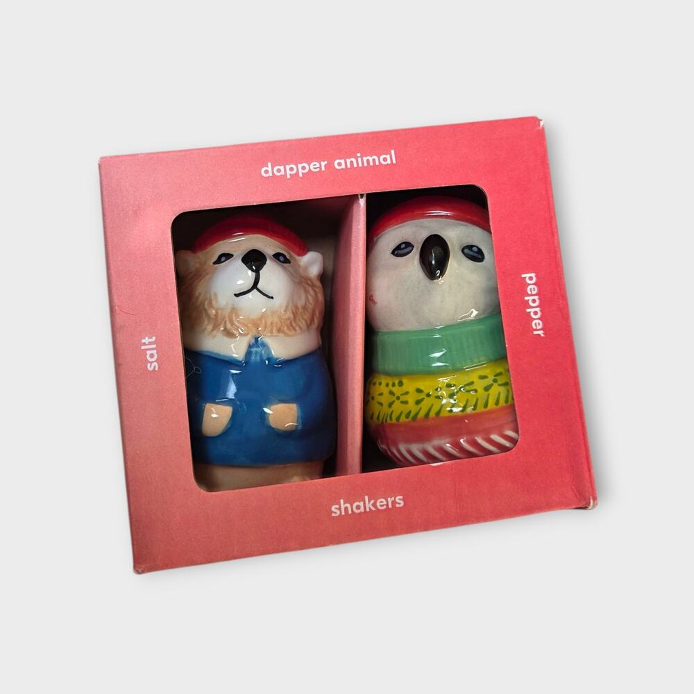 NEW West Elm Animal Salt Pepper Shaker Set Bear Owl Kitchen Decor